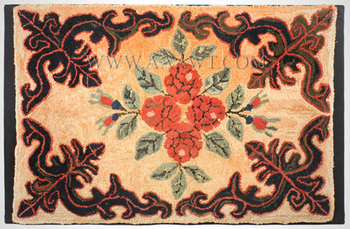 Antique Hooked and Sheared Rug, Floral, 19th Century, entire view